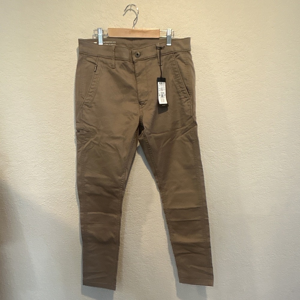 G-Star RAW Mens Brown Skinny Chino Pants 30W Stretch Twill Cotton Pockets